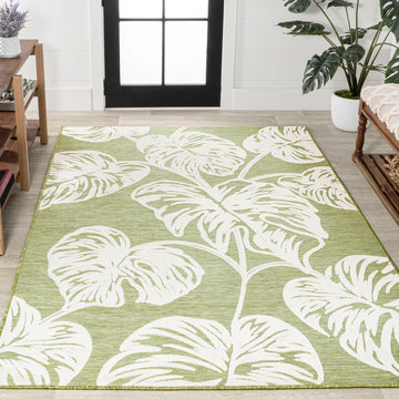 Tobago High-low Two-tone Monstera Leaf Indoor/Outdoor Area Rug